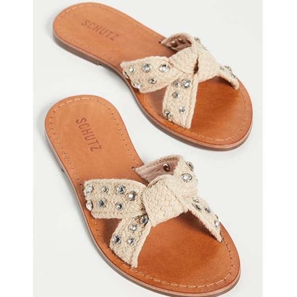 Schutz Sandals Slides rhinestone studs new neutral - Picture 1 of 8